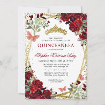 Modern Blommigt Burgundy Red Guld Tiara Quinceañer