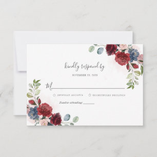 Modern Blommigt Burgundy Rustic Script Bröllop OSA Kort