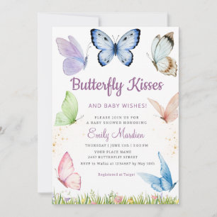 Modern Blommigt Butterfly Kisses Girl Baby Shower Inbjudningar