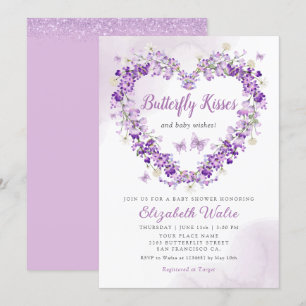 Modern Blommigt Butterfly Kisses Girl Baby Shower Inbjudningar