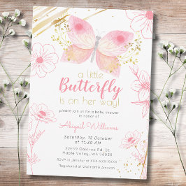 Modern Blommigt Butterfly Rosa Guld Girl Baby Show Inbjudningar