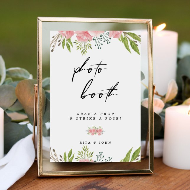 Modern Blommigt carnation Photo Booth Bröllop Sign Poster (Skapare uppladdad)