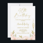 Modern Blommigt Champagne Glass 40:e födelsedagen Inbjudningar<br><div class="desc">Modern Blommigt Champagne Glass 40:e födelsedagsinbjudan Söt rosa guld 40:e födelsedag med ett champagneglas och rosa och guld blommigt arrangemang. Den här designen är perfekt för någon som tittar för en modern  inbjudan och en 40-årsinbjudan till färgaden i guld.</div>