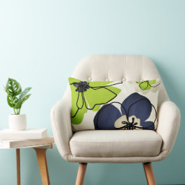 Modern Blommigt Chartreuse Navy Cream Lumbarkudde