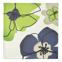 Modern Blommigt Chartreuse Navy Flowers on Ivory
