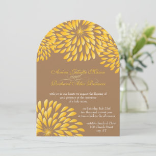 Modern Blommigt Chrysanthemum Grått och Gult Inbjudningar