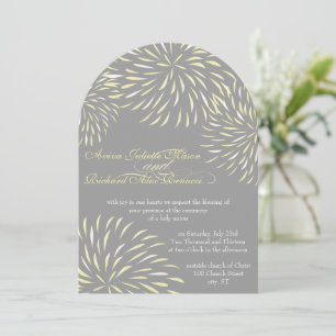 Modern Blommigt Chrysanthemum Grått och Gult Inbjudningar