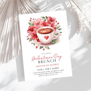 Modern Blommigt Coffee Valentiness Galentines Brun Inbjudningar