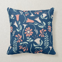 Modern Blommigt Coral, Navy, Mint Grönt Patterned Kudde