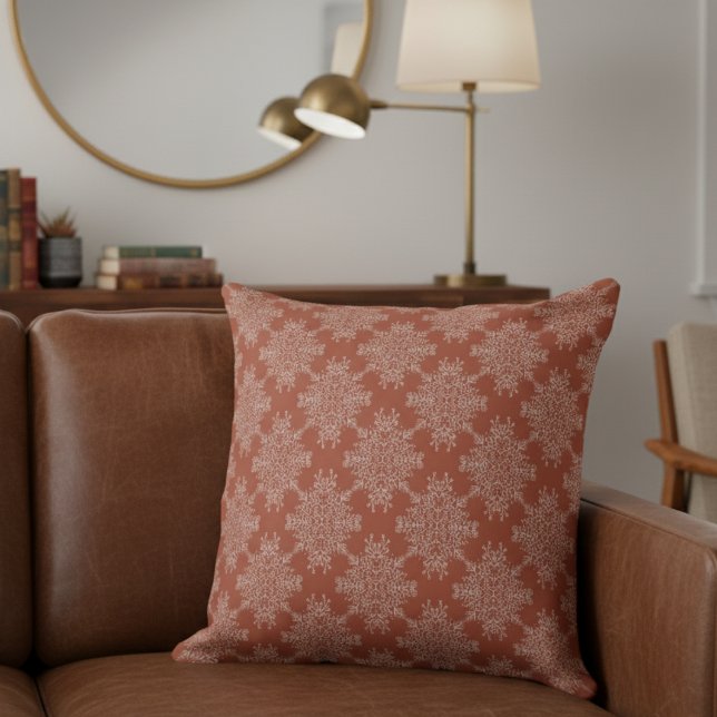 Modern Blommigt Damask Pattern Terracotta Kudde (Skapare uppladdad)