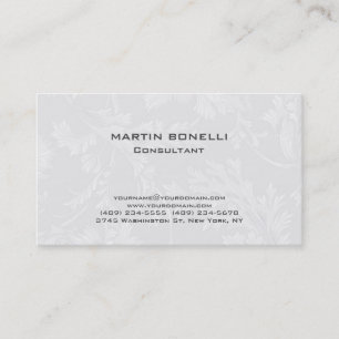 Modern Blommigt Damask White Grått Visitkort