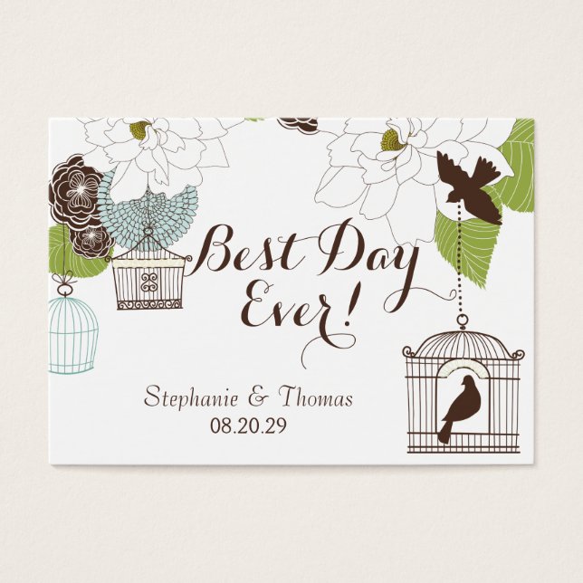 Modern Blommigt design med fågelburar i Love birds Visitkort (Framsidan)