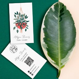 Modern blommigt designer house plant logotyp qr-ko visitkort