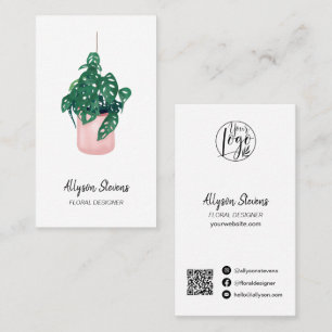 Modern blommigt designer monstera vit logotyp qr-k visitkort