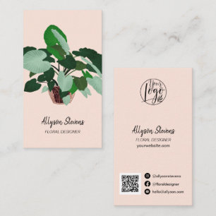 Modern blommigt designer Plant rosa logotyp qr-kod Visitkort