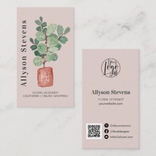 Modern blommigt designer Plant rosa logotyp qr-kod Visitkort
