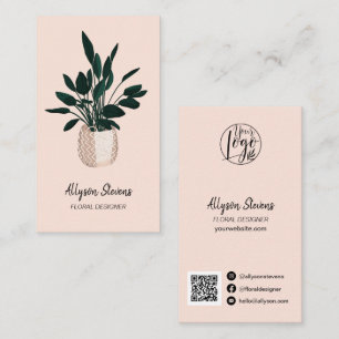 Modern blommigt designer Plant rosa logotyp qr-kod Visitkort