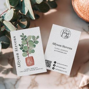 Modern blommigt designer växt fig logotyp qr-kod visitkort