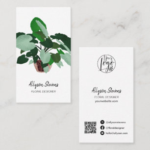 Modern blommigt designer växt vit logotyp qr-kod visitkort