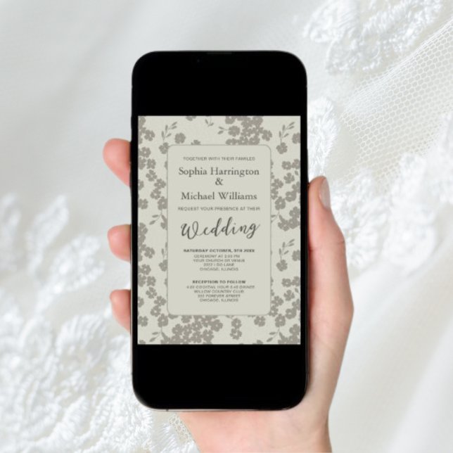Modern Blommigt Digital bröllopsinbjudan QR-kod Inbjudningar (Skapare uppladdad)