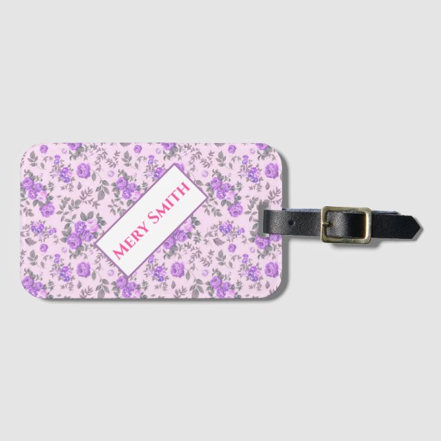 Modern Blommigt ditt namn Bagagebricka (Framsida horisontal)