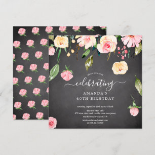 Modern Blommigt Drop Rosa Peonies Födelsedagsfest Inbjudningar