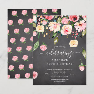 Modern Blommigt Drop Rosa Peonies Födelsedagsfest Inbjudningar