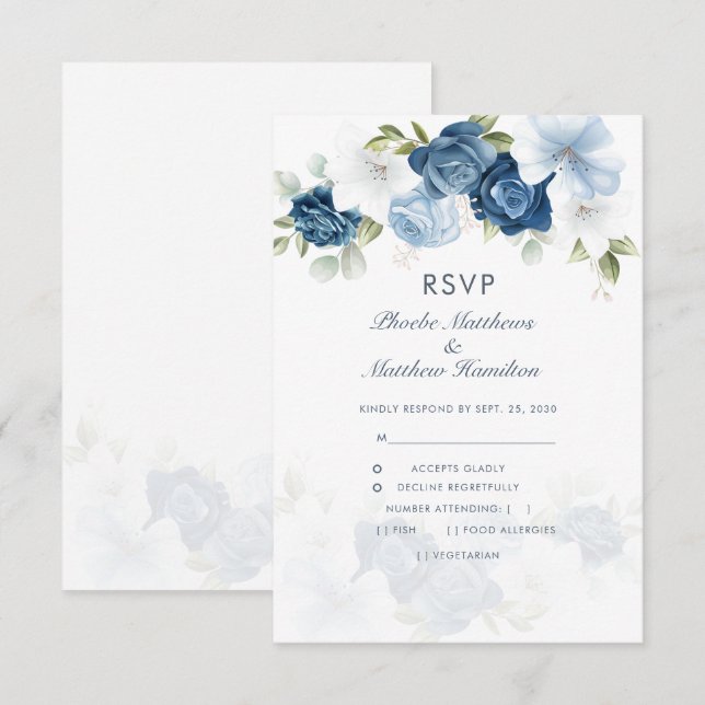 Modern Blommigt Dusty Blue Botanical OSA Kort (Fram/baksida)