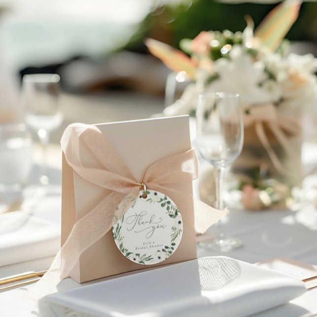 Modern Blommigt Dusty Grönt Eucalyptus Bröllop Gåvor Etiketter (Modern Floral Dusty Green Eucalyptus Wedding Favor Tags)