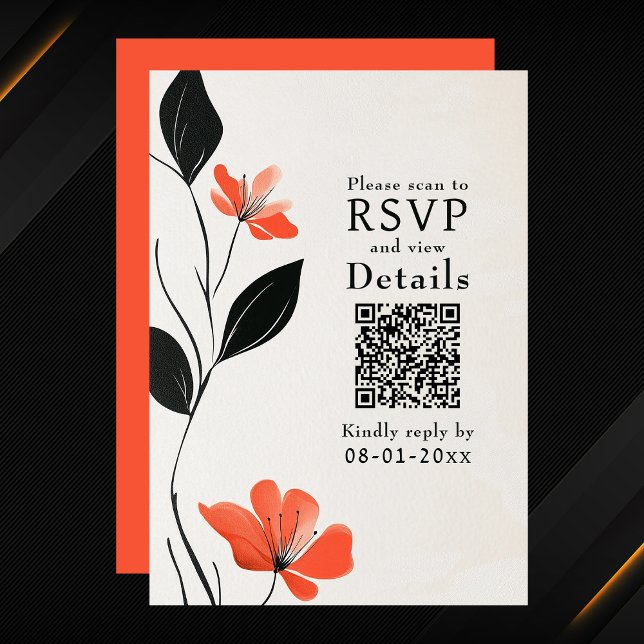 Modern Blommigt Elegance Bold Blooms QR Code Bröll OSA Kort (Modern Floral Elegance Bold Blooms QR Code Wedding RSVP Card)