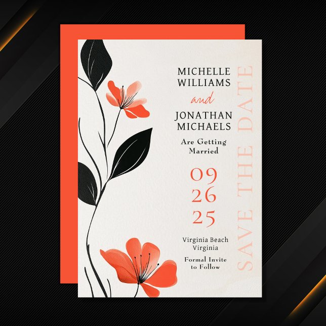 Modern Blommigt Elegance med fet Blooms Bröllop Spara Datumet (Modern Floral Elegance with Bold Blooms Wedding Save The Date)