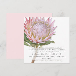Modern Blommigt Elegant Enkel Rosa Proteblomma Inbjudningar