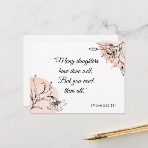 Modern Blommigt Elegant Rosa Andlig Bible Verse Vykort
