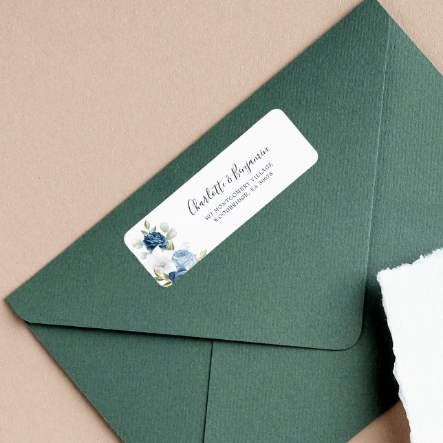 Modern Blommigt Elegant  Script Retur adresserad Returadress Etikett (Dusty Blue Floral Return Address Label)