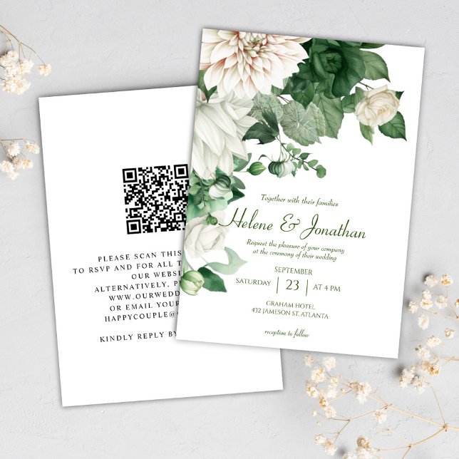 Modern Blommigt Emerald Grönt Elegant bröllop Inbjudningar (Modern Floral Emerald Green Elegant Wedding Invitation)