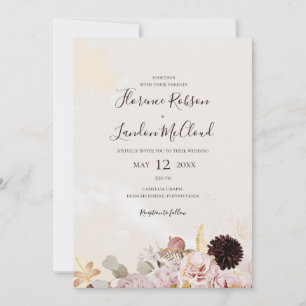 Modern  Blommigt   Enkel Avslappnad Marble Bröllop Inbjudningar