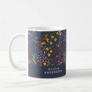 Modern blommigt - färglös första marinblått kaffemugg