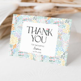 Modern Blommigt färglöst Baby i babyskor i blomman Tack Kort