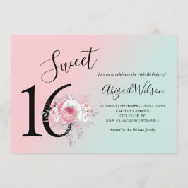 Modern blommigt-födelsedagsfest för sweet sixteen inbjudningar