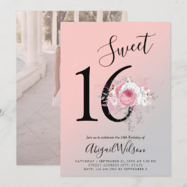 Modern blommigt-födelsedagsfest för sweet sixteen inbjudningar