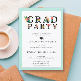 Modern Blommigt Font Grad Party Inbjudningar