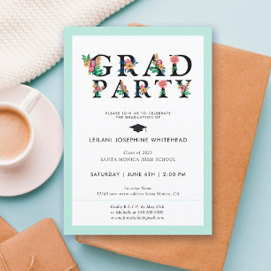 Modern Blommigt Font Grad Party Inbjudningar