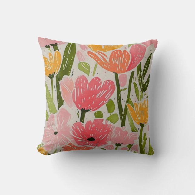 Modern Blommigt för Retro Mid Centres design Kudde (Framsida)