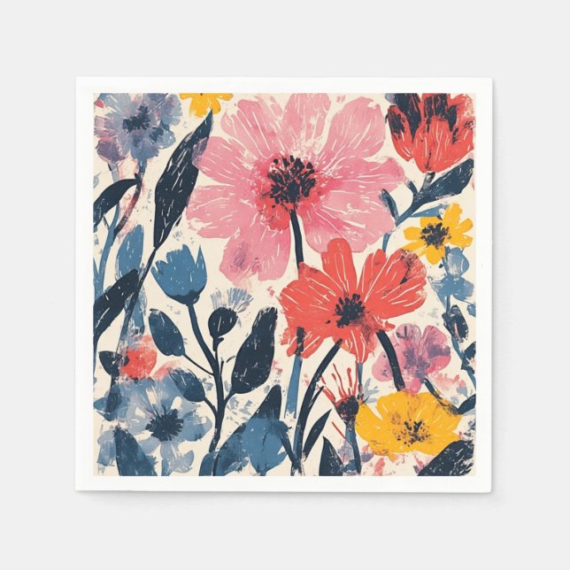Modern Blommigt för Retro Mid Centres design Pappersservett (Framsidan)