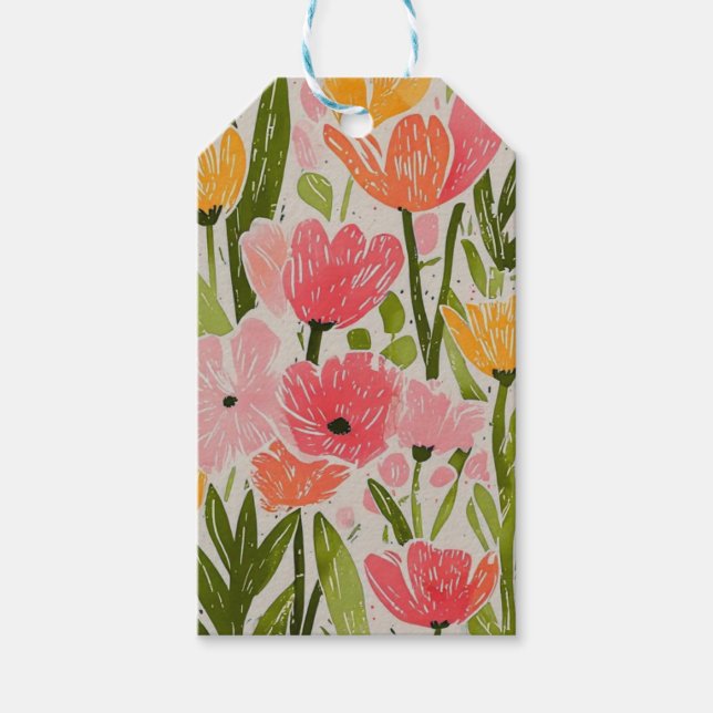 Modern Blommigt för Retro Mid Centres design Presentetikett (Framsidan)