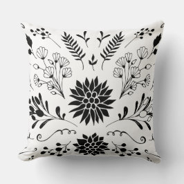 Modern Blommigt för Rustic Black White-Vintage Kudde