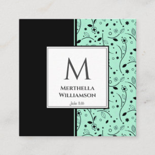 Modern Blommigt för svart MONOGRAM Neo Mint-teknik Fyrkantigt Visitkort