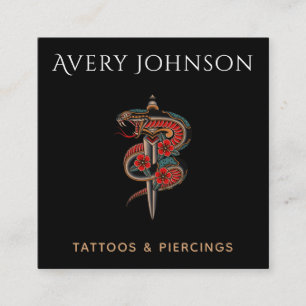 Modern Blommigt för tatuering och Piercing - Snake Fyrkantigt Visitkort