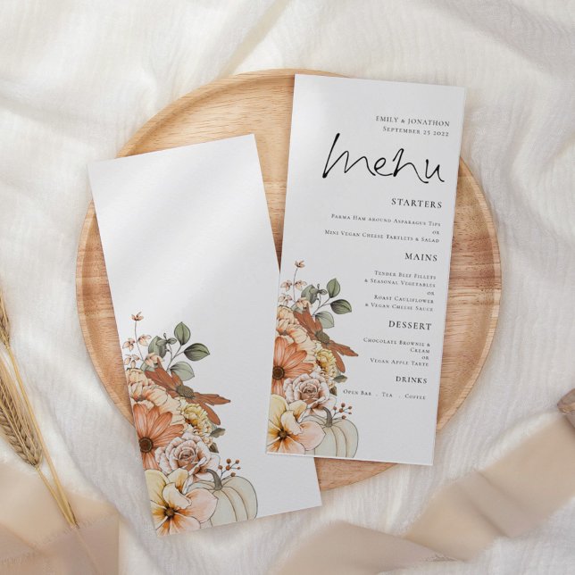 Modern Blommigt från hösten Pumpkin Foliage Bröllo Meny (Skapare uppladdad)