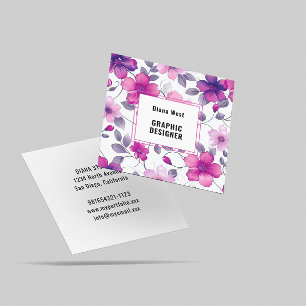 Modern Blommigt Fuchsia Rosa Affärskort Fyrkantigt Visitkort